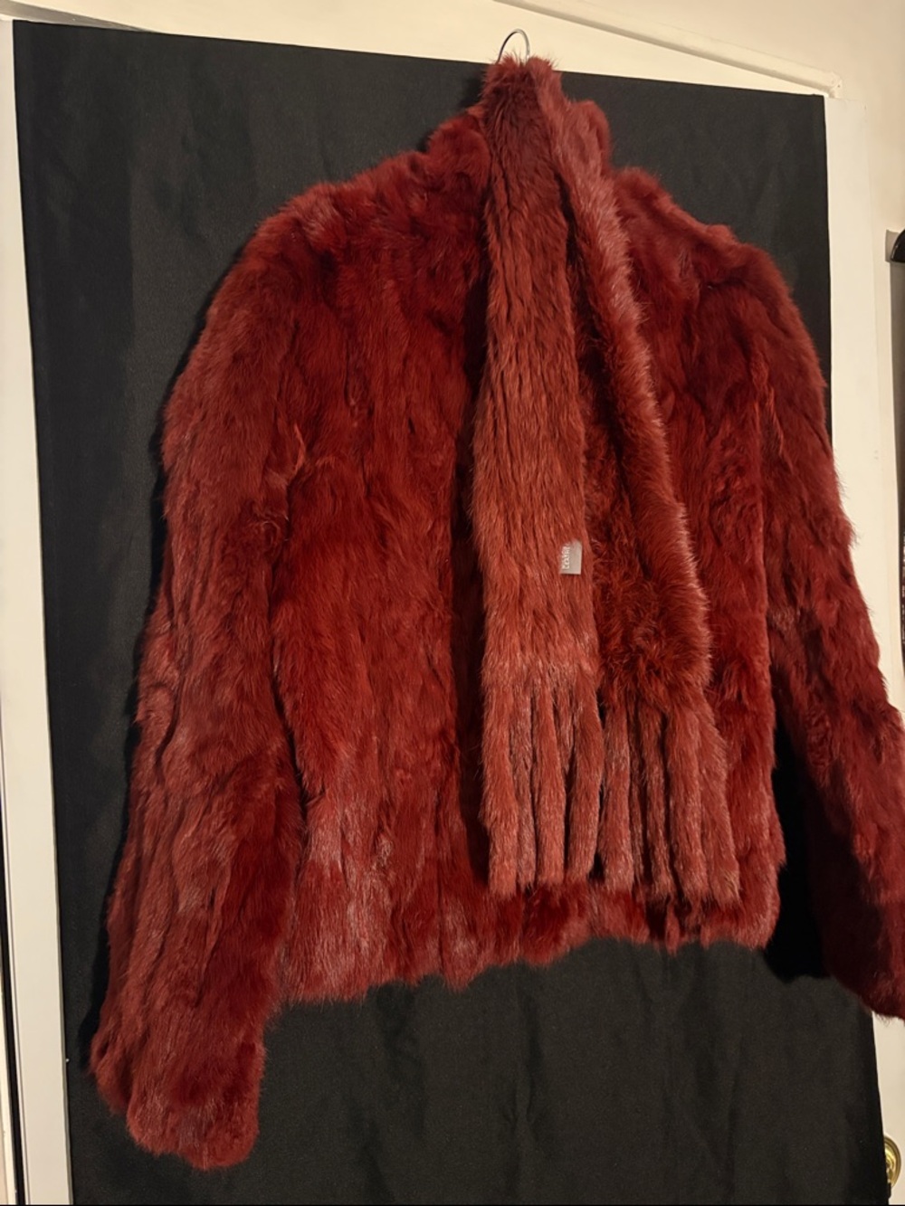 Wilson Leather Plush Burgundy/Maroon Rabbit Fur Jacket with Matching Fur Scarf